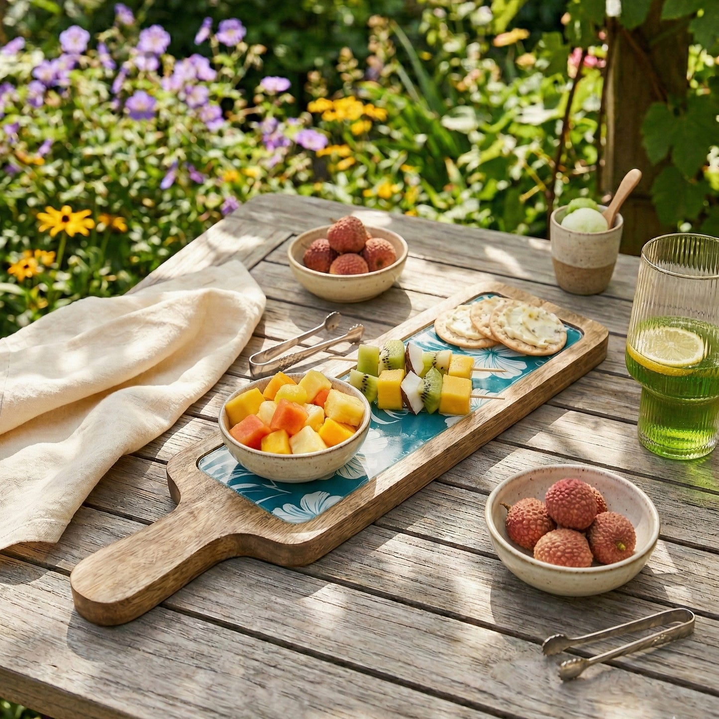 Serving Bat Platter - Blue Flowers