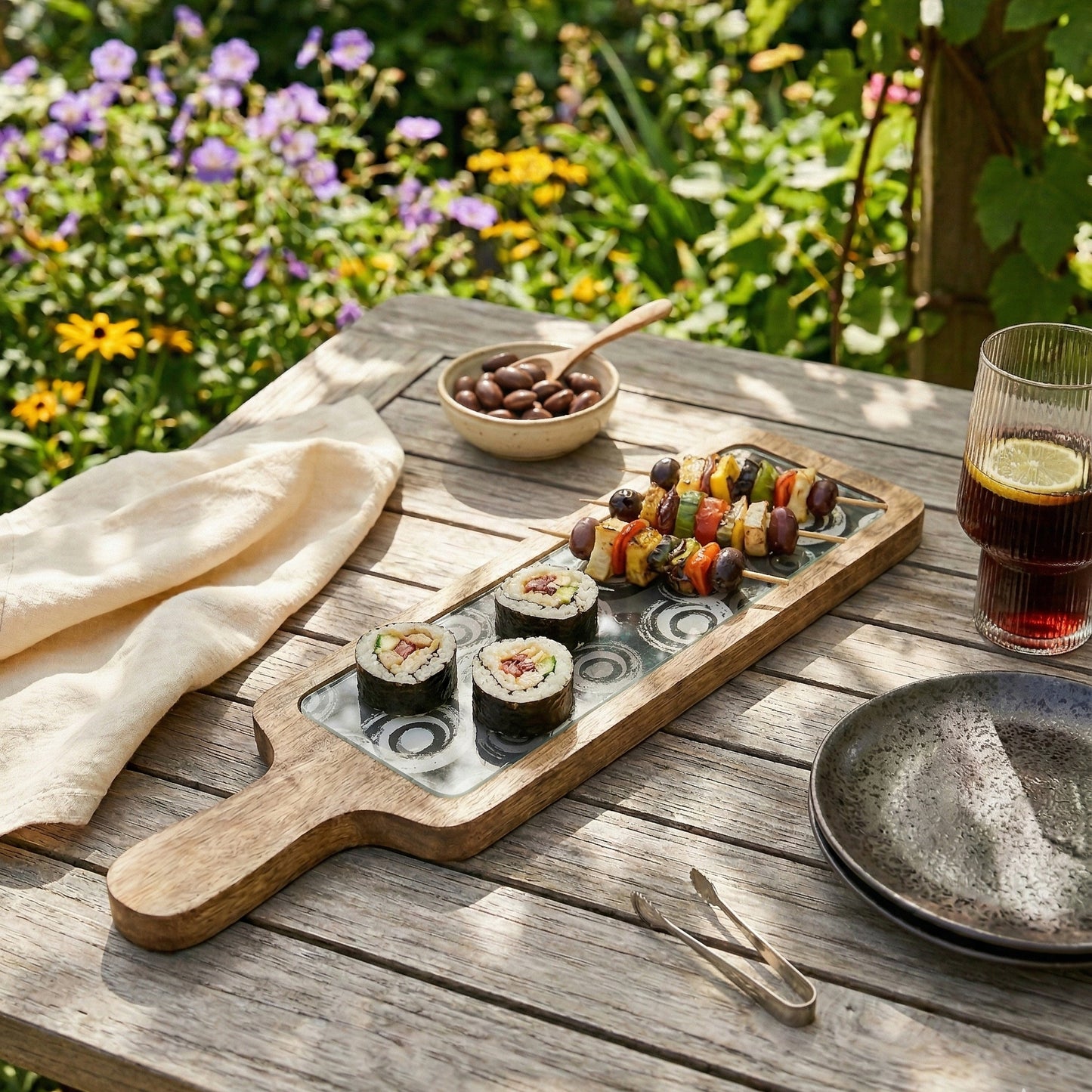 Serving Bat Platter Black Circles